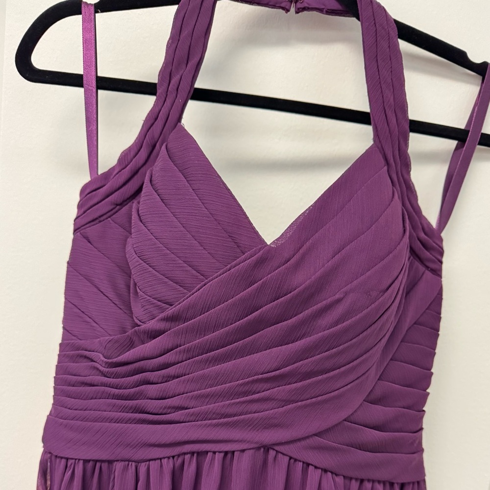 Purple V-Neck  Dress with Ruched Bodice